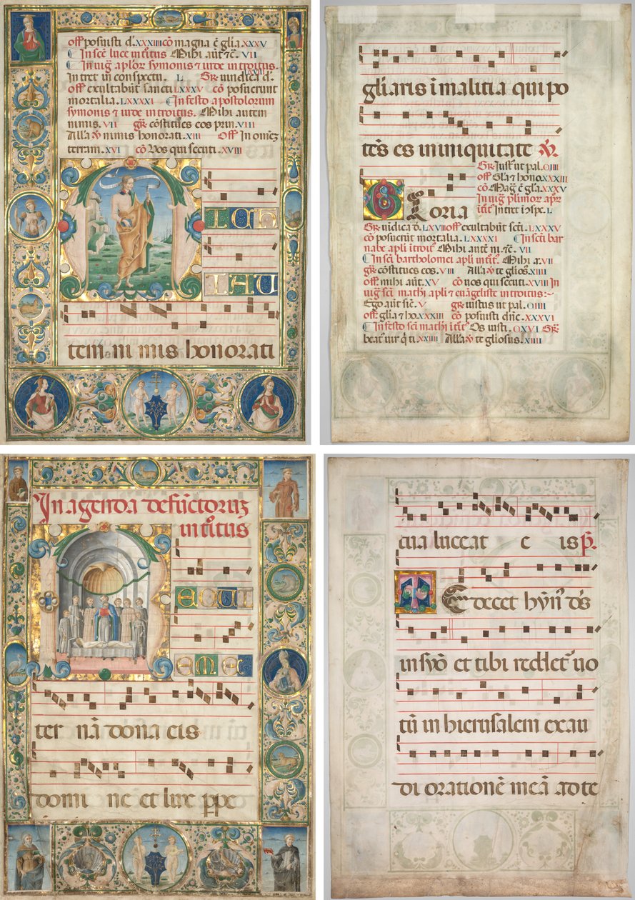 Pair of Graduals: Initial (M) med St. Andrew (recto) og Mass for the Dead (recto) af Jacopo Filippo d
