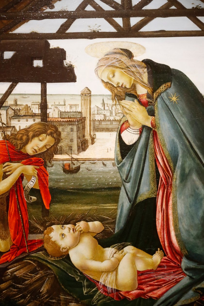 Jomfruen og Johannes Døberen tilbeder barnet foran en udsigt over Venedig af Jacopo Foschi
