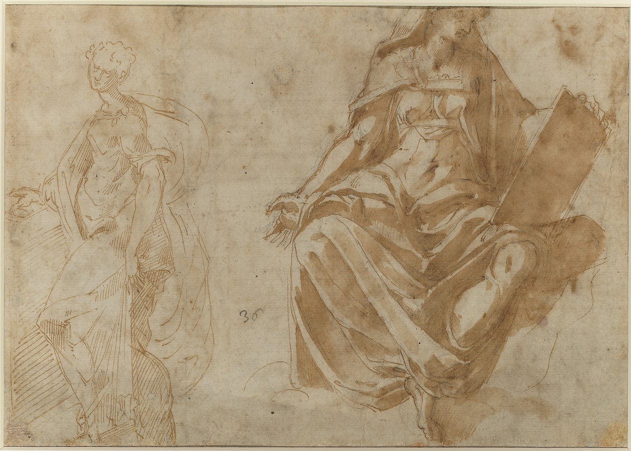 Sankt Cecilia og en siddende kvindeskikkelse, der holder en bog af Jacopo Ianguidi Bertoia