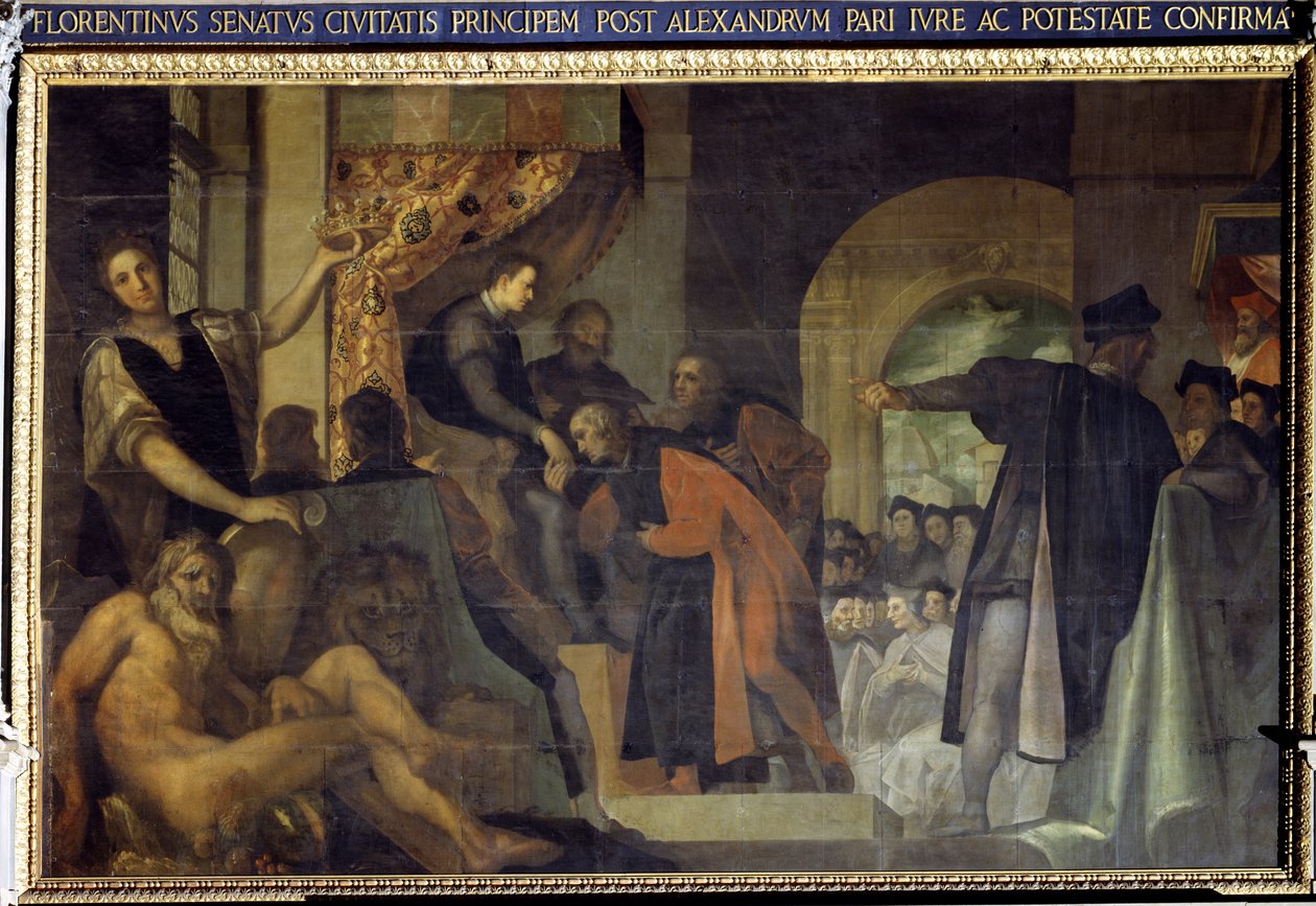 Cosimo I de Medici udnævnt til hertug af Senatet i Firenze af Jacopo Ligozzi