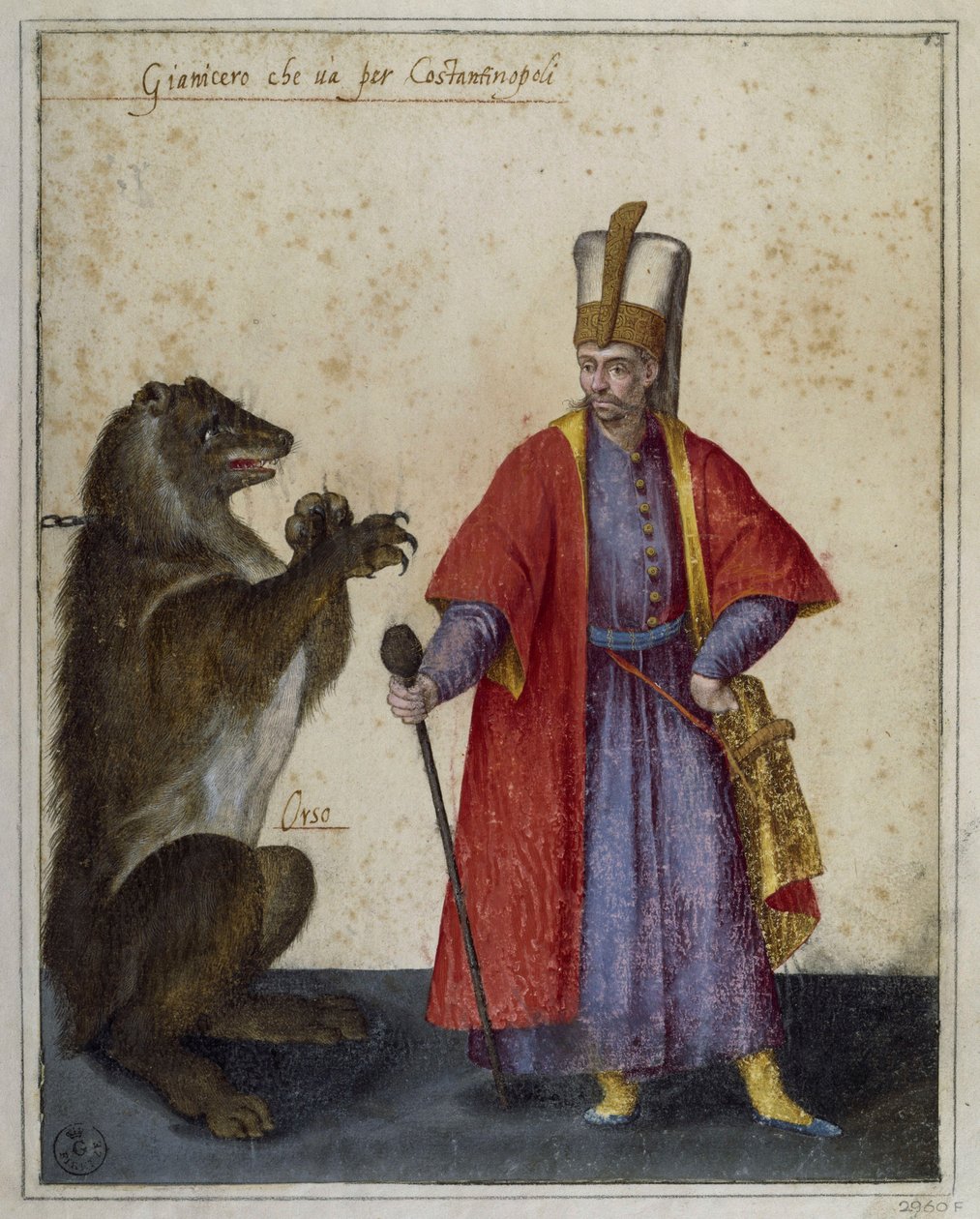 Janisseri og bjørn, tegning af Jacopo Ligozzi (1547-1626) af Jacopo Ligozzi