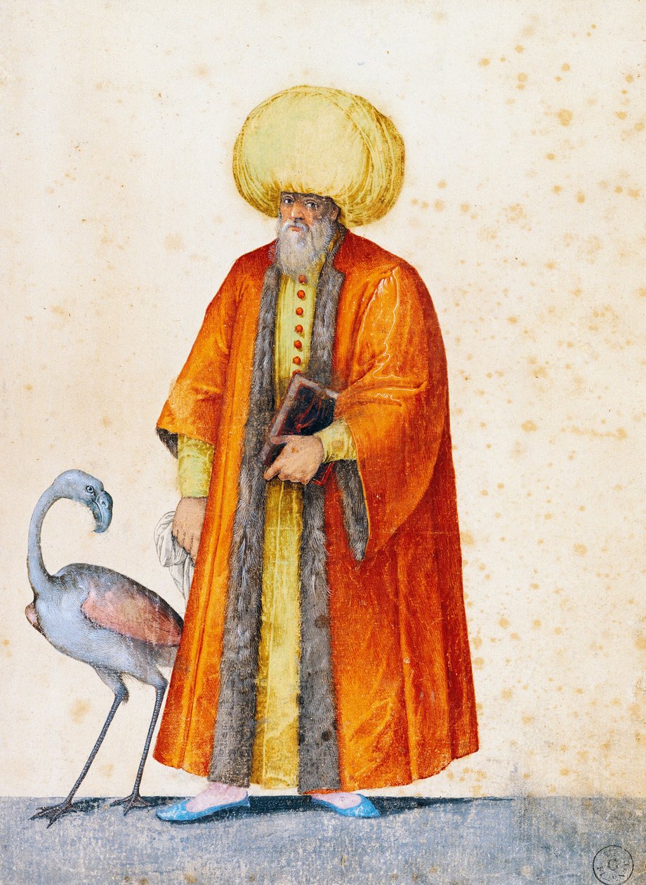 Tyrkisk mand med flamingo, tegning af Jacopo Ligozzi (1547-1627) af Jacopo Ligozzi