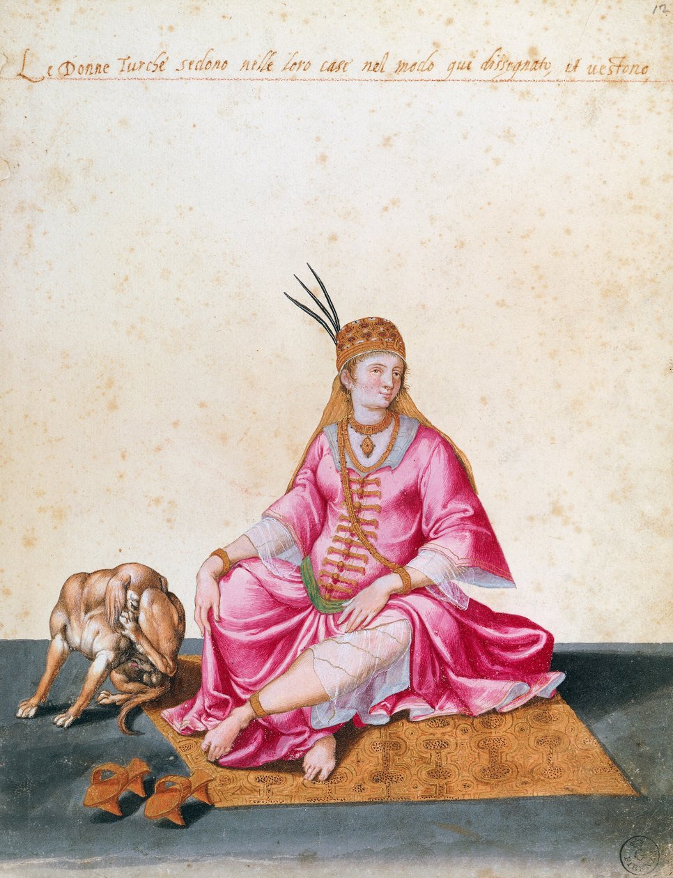 Tyrkisk kvinde med hund, tegning af Jacopo Ligozzi (1547-1627) af Jacopo Ligozzi