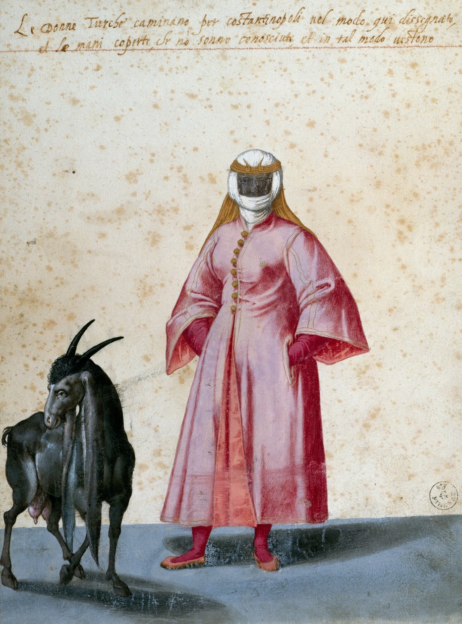 Tyrkisk kvinde med ged, tegning af Jacopo Ligozzi (1547-1627) af Jacopo Ligozzi