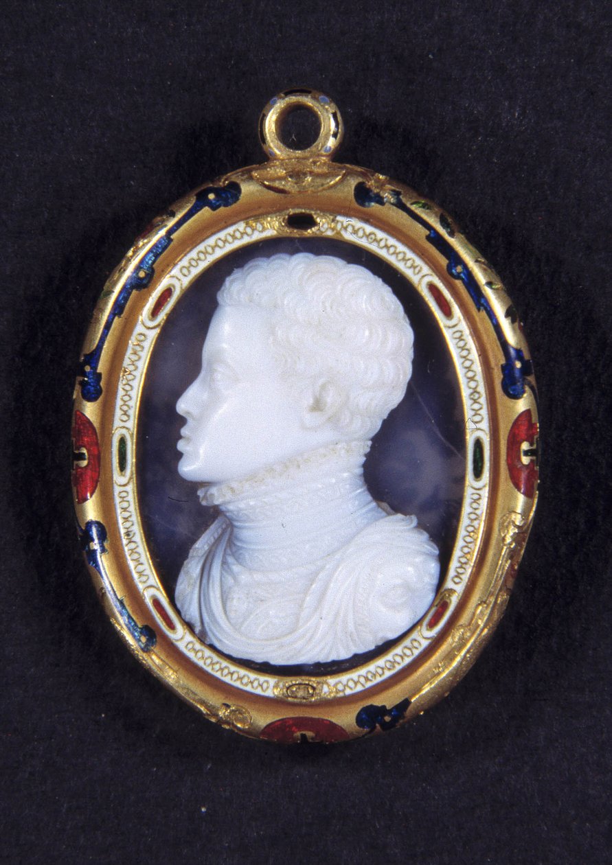 Portræt af prins Don Carlos (1545-1568) af Spanien. Calcedon medaljon af Jacopo Nizzola da Trezzo