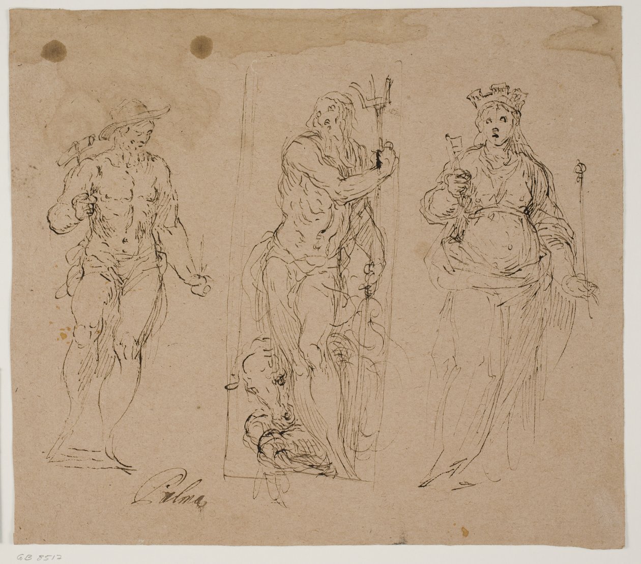 Neptun flankeret af Vulcan(?) og personificeringen af en by af Jacopo Palma