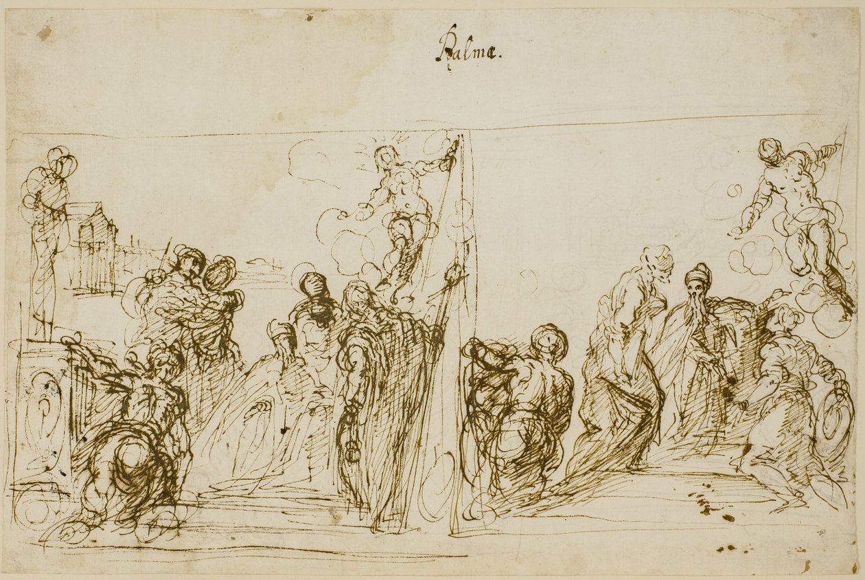 To kompositionsskitser til votivmaleriet af Doge Pasquale Cicogna, Sala del Pregadi, Palazzo Ducale, Venedig af Jacopo Palma