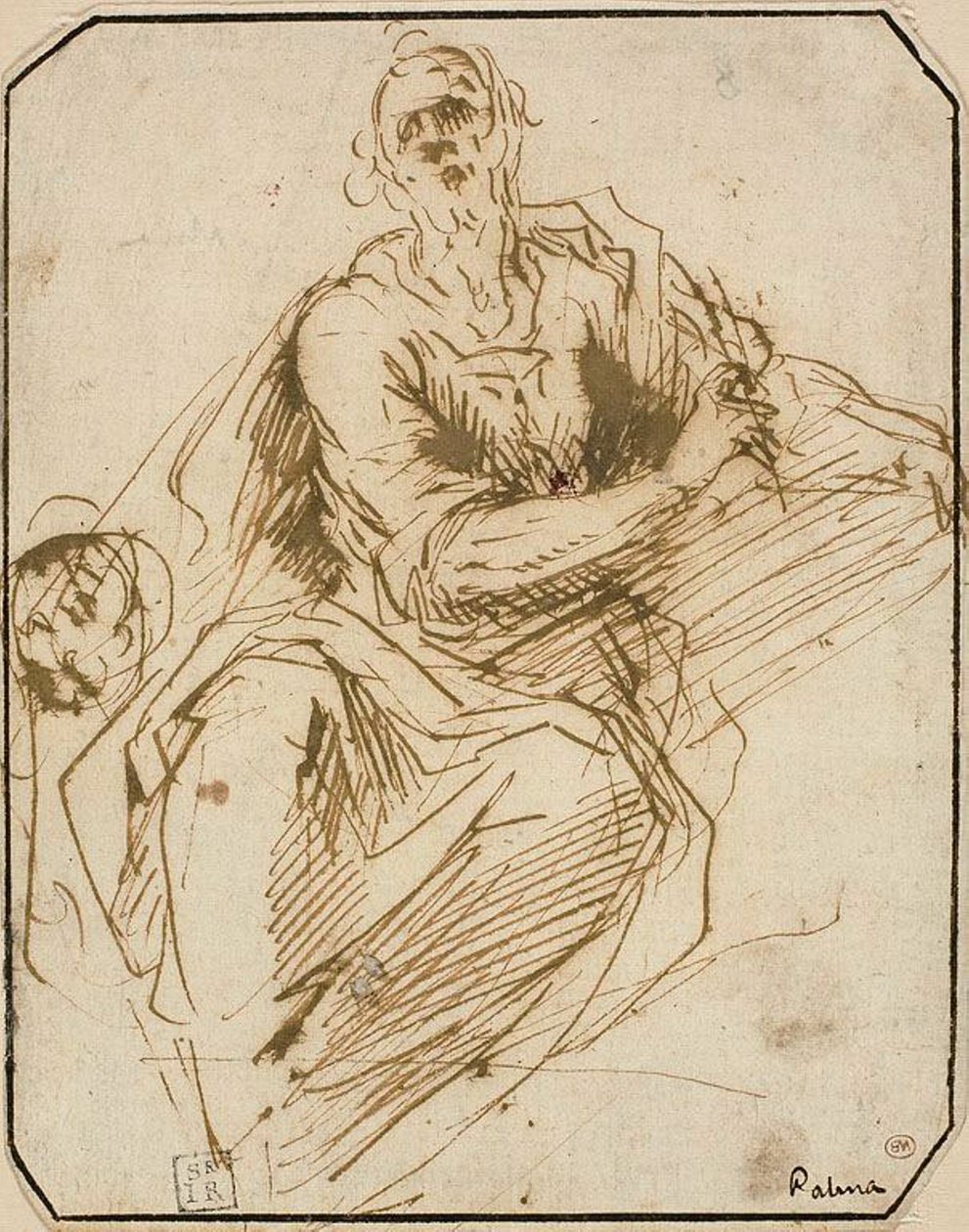 Studie for St. Mark (recto); Skitse af halvlængde mandsfigur, ser opad til højre (verso) af Jacopo Palma il Giovane