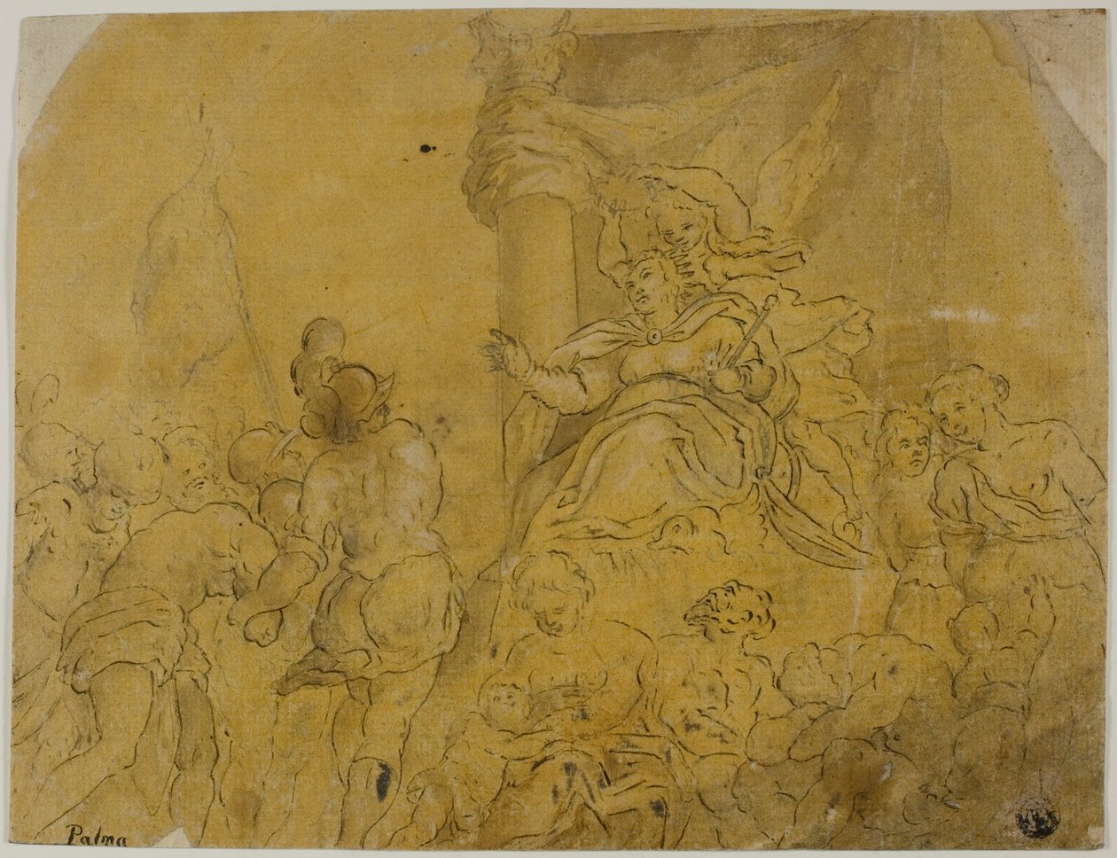 Studie for Venedig, kronet af sejr, modtagelse af hendes undersåtter af Jacopo Palma il Giovane