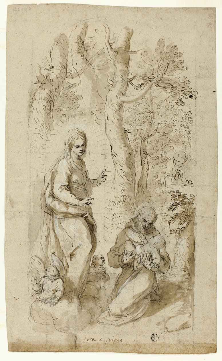 Vision af St. Frans af Assisi (recto); Sankt Hieronymus, Sankt Frans vision og to små skitser af Sankt Frans, der holder Kristusbarnet (verso) af Jacopo Palma il Giovane