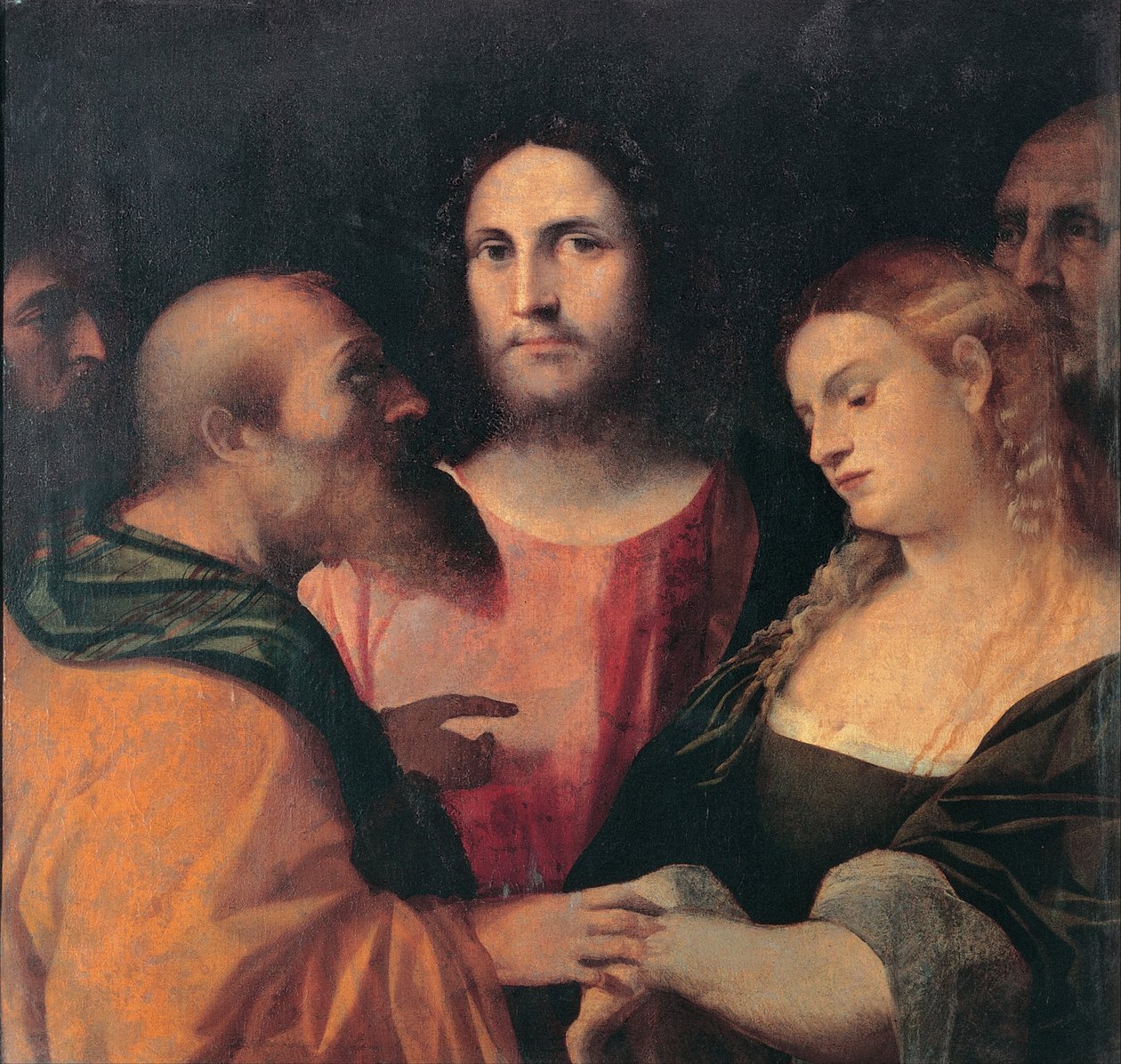 Kristus og kvinden taget i utroskab, 1525-1528 af Jacopo Palma il Vecchio the Elder