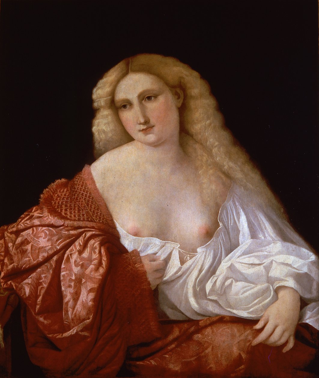 Portræt af en kvinde Portræt af en kurtisane, 1520 af Jacopo Palma il Vecchio the Elder