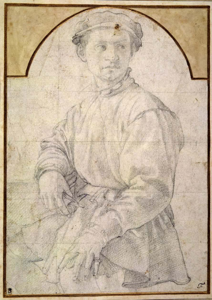 En siddende ung med kasket (kridt på papir) af Jacopo Pontormo