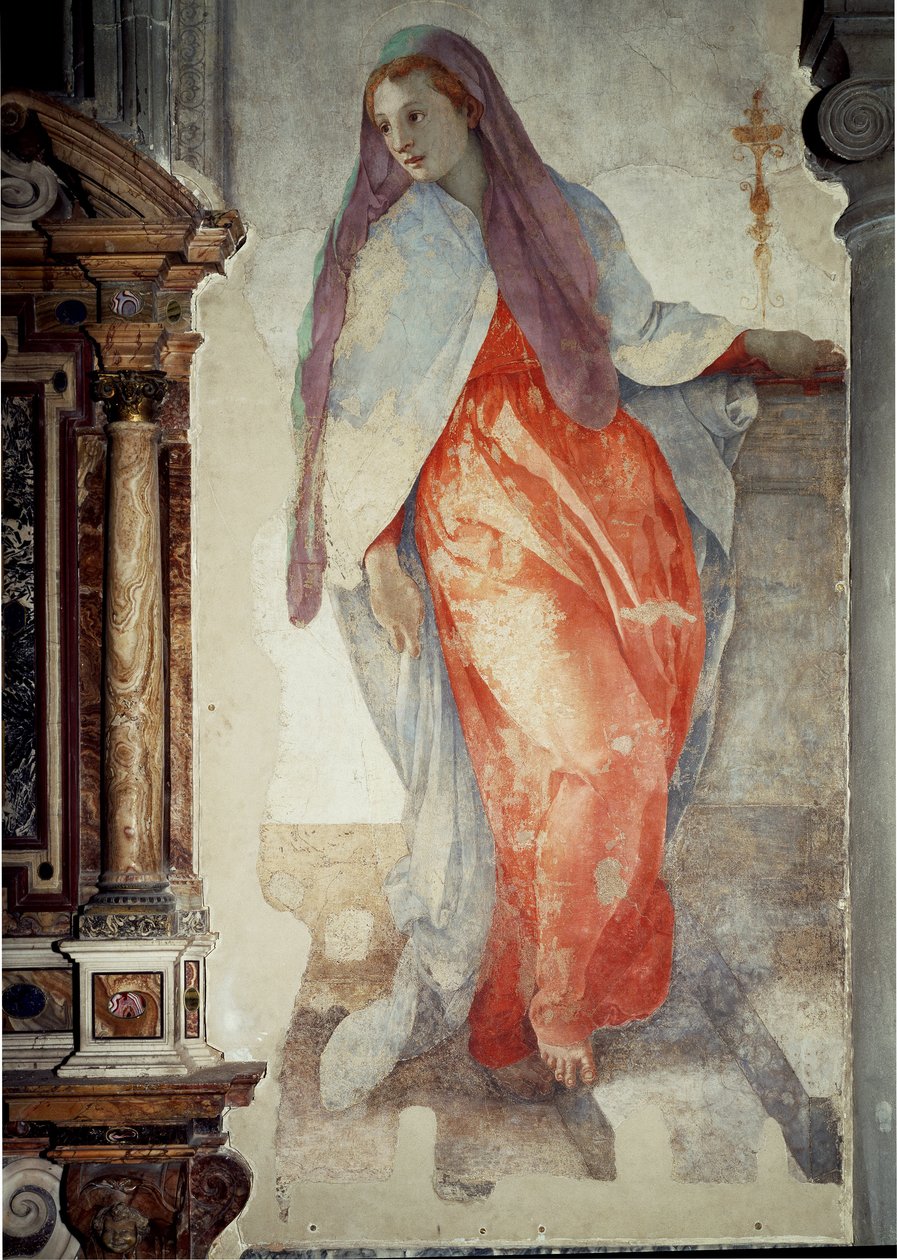 Bebudelse. Detalje af Jomfruen - Fresco af Jacopo Pontormo