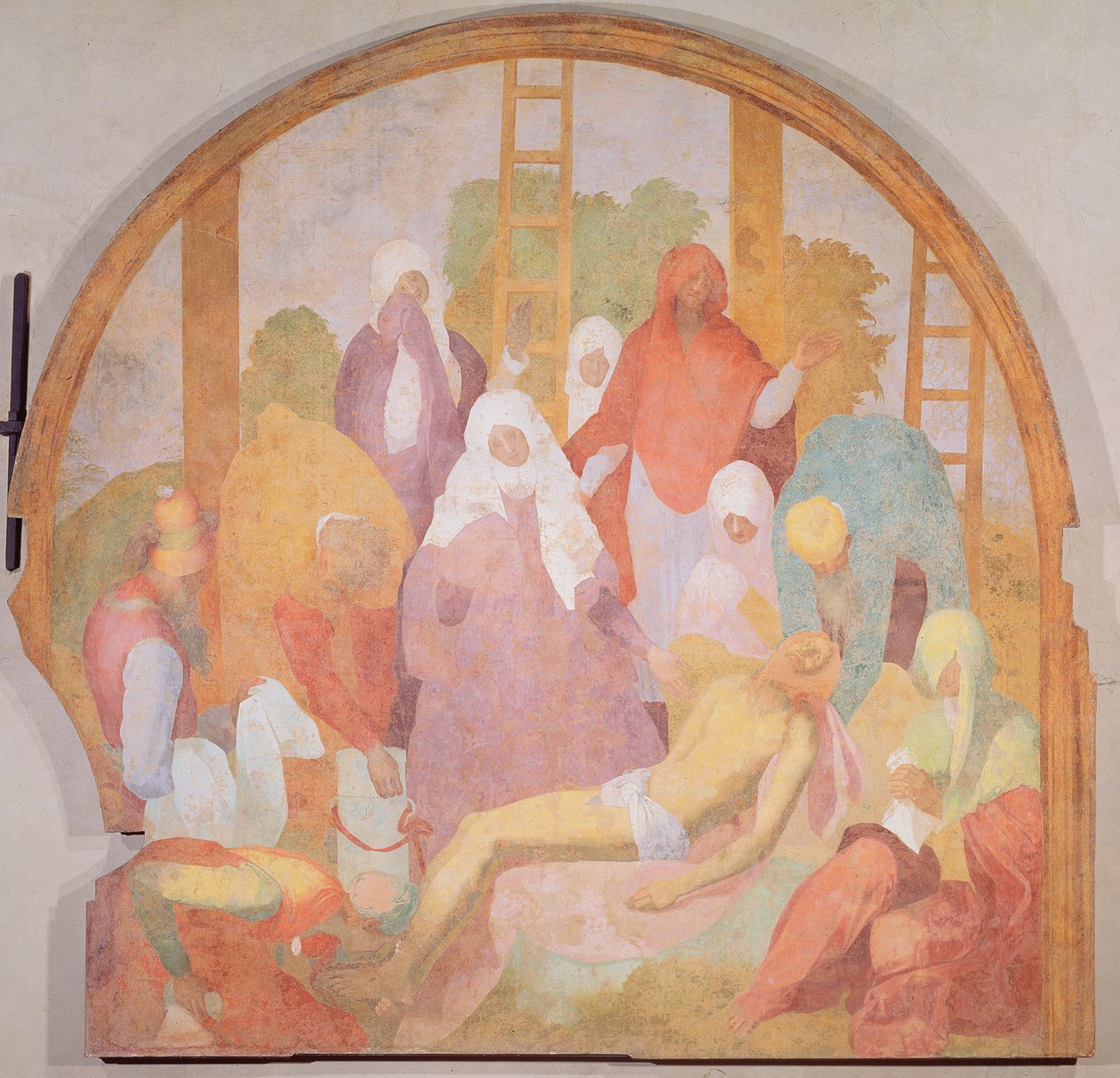 Afsætning, lunette fra passionens freskomalericyklus, 1523-6 af Jacopo Pontormo
