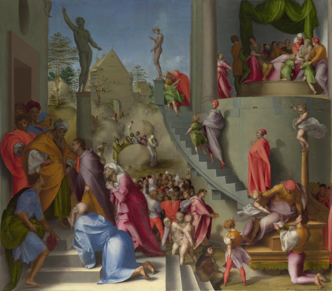 Josef med Jakob i Egypten fra Scener fra historien om Josef, ca 1515 af Jacopo Pontormo