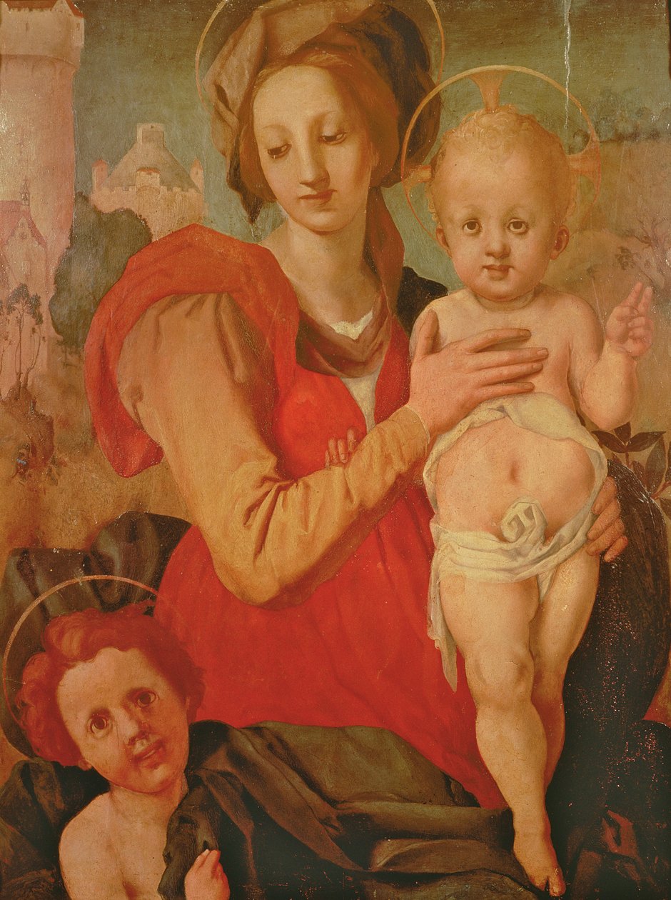 Madonna og barn med spædbarnet St. Johannes Døberen (panel) af Jacopo Pontormo