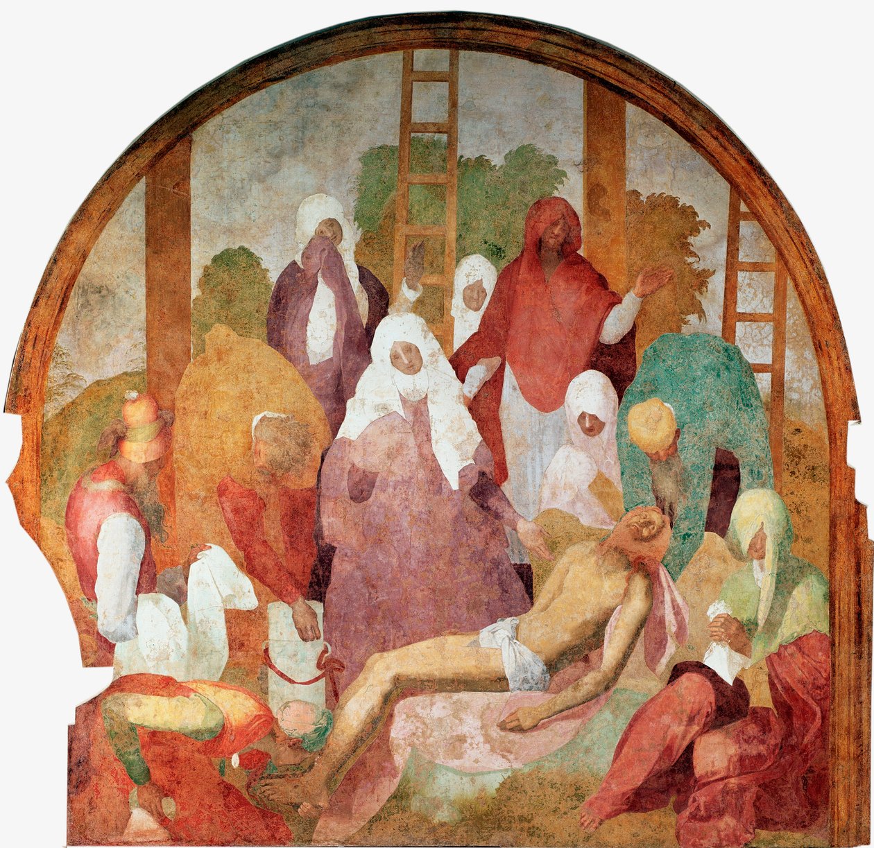 Kristi lidenskab: "" aflejringen "" Fresco af Jacopo (Iacopo) Carrucci dit il Pontormo (Pontormo) (1494-1556) 1523-1525 søn. 300x290 cm Firenze, Certosa del Galluzzo af Jacopo Pontormo