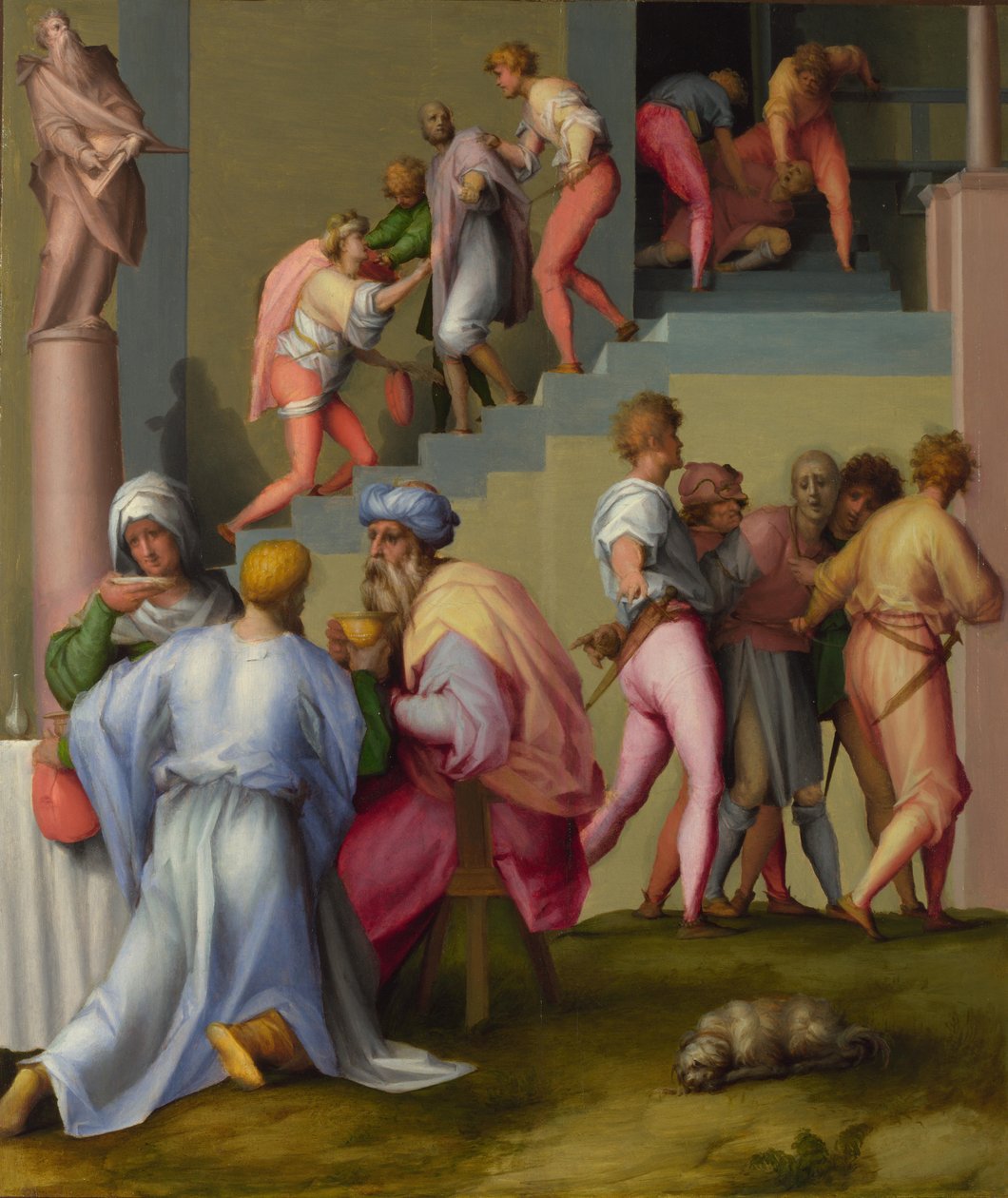Farao med sin Butler og Bager fra Scener fra Historien om Joseph, ca 1515 af Jacopo Pontormo