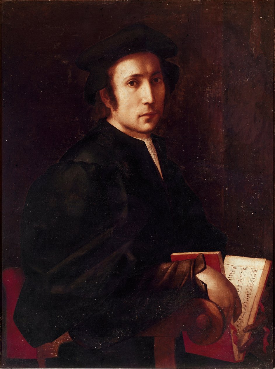 Portræt af musiker Maleri af Jacopo (Iacopo) Carrucci dit il Pontormo (Pontormo) (1494-1556) 1518-1519 Søn. 88x67 cm Firenze, Uffizi Gallery (Uffizi) af Jacopo Pontormo