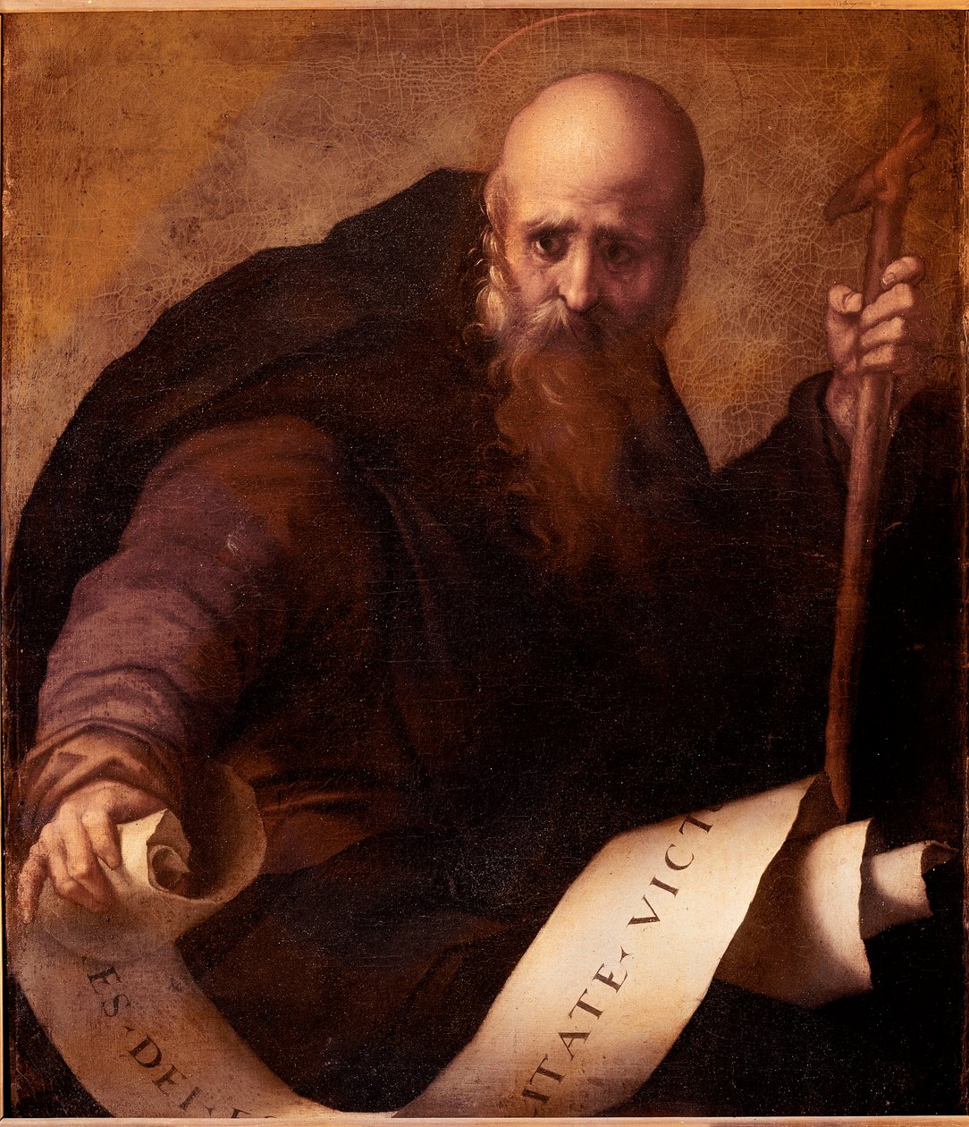 Sankt Antonius, Abbe-repræsentation af Sankt Antonius den Store (250/251-356) (eller Sankt Antonius Eremitten eller Sankt Antonius Abbe). Maleri af Jacopo (Iacopo) Carrucci dit il Pontormo (Pontormo) (1494-1556) 1519 ca. Sol. 78x66 cm Firenze, Galleria d af Jacopo Pontormo