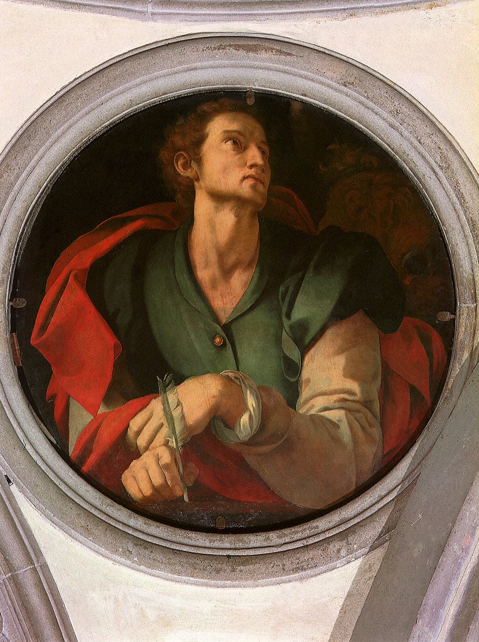 San Luca - Saint Luc - Peinture de Jacopo Carrucci dit il Pontormo (Pontorme) (1494-1556) 1527-1528 Diam 70 cm Firenze, Santa Felicita-kirken, Cappella Capponi ©UIG/Leemage af Jacopo Pontormo