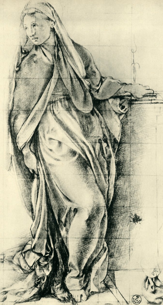 Skitse af Jomfru Maria til en bebudelse, midten af det 16. århundrede, 1943. af Jacopo Pontormo