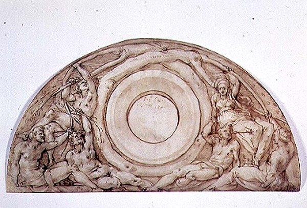 Studer for en lunette (pen og blæk om bord) af Jacopo Pontormo