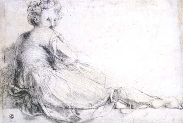 Undersøgelse af en kvindelig figur for Villa Medici ved Poggio a Caino (kul) af Jacopo Pontormo