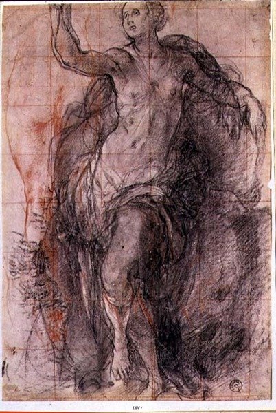 Studie af en kvindefigur med løst draperi (kridt) af Jacopo Pontormo
