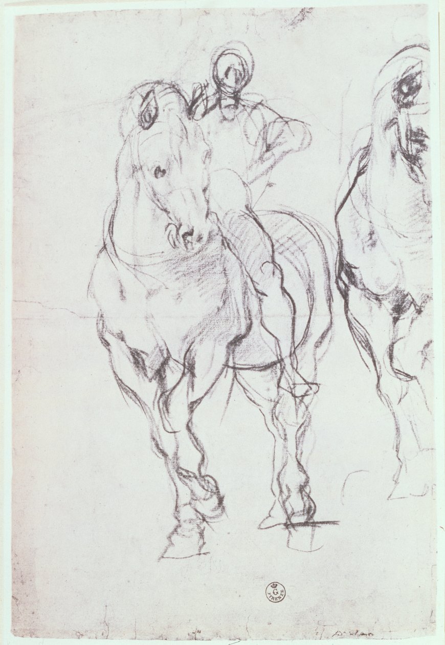 Studie af en rytter for israelitterne, der slukker deres tørst i ørkenen (kridt) af Jacopo Pontormo