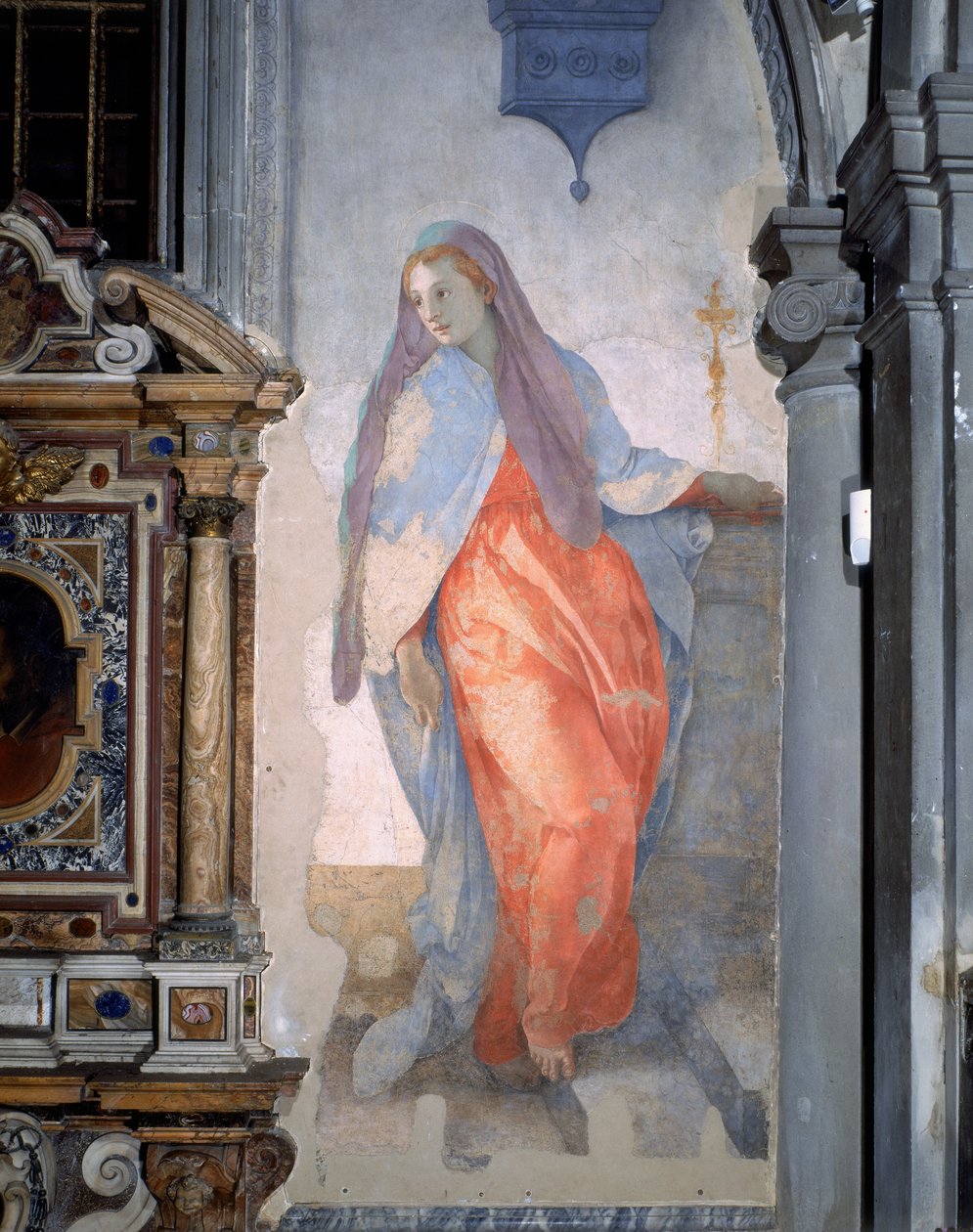 Bebudelsen, detalje af Jomfruen, ca. 1527 (fresco) af Jacopo Pontormo