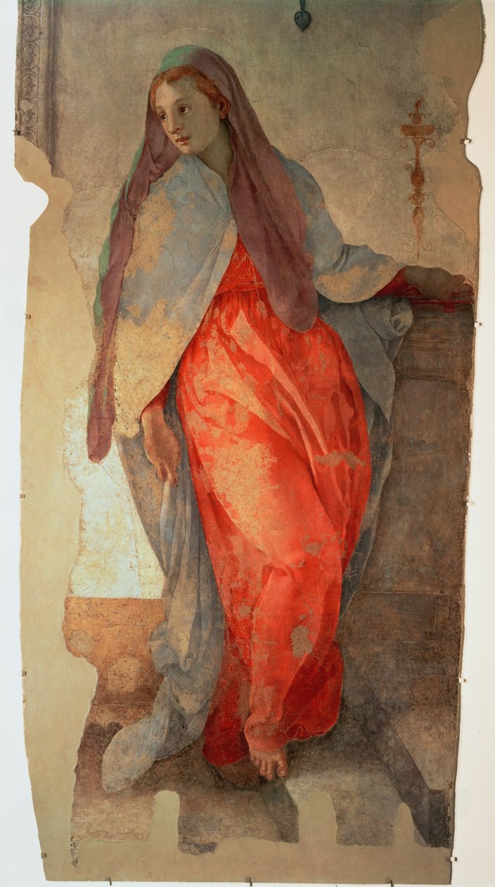 Bebudelsen, detalje af Jomfruen, ca. 1527 freskodetalje af 57520, se også 94964 af Jacopo Pontormo