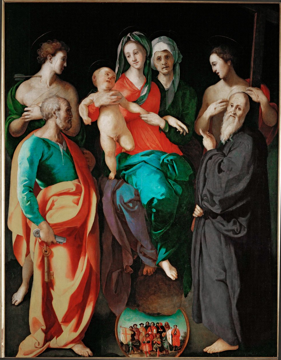 Jomfruen med Sankt Anna og fire helgener (Peter Sebastian, Benedikt og den gode forbryder ... af Jacopo Pontormo