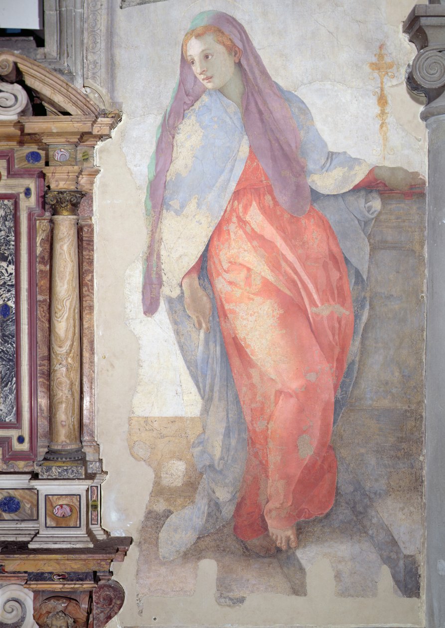 Visitationen, detalje af Elizabeth til højre for alteret af Jacopo Pontormo