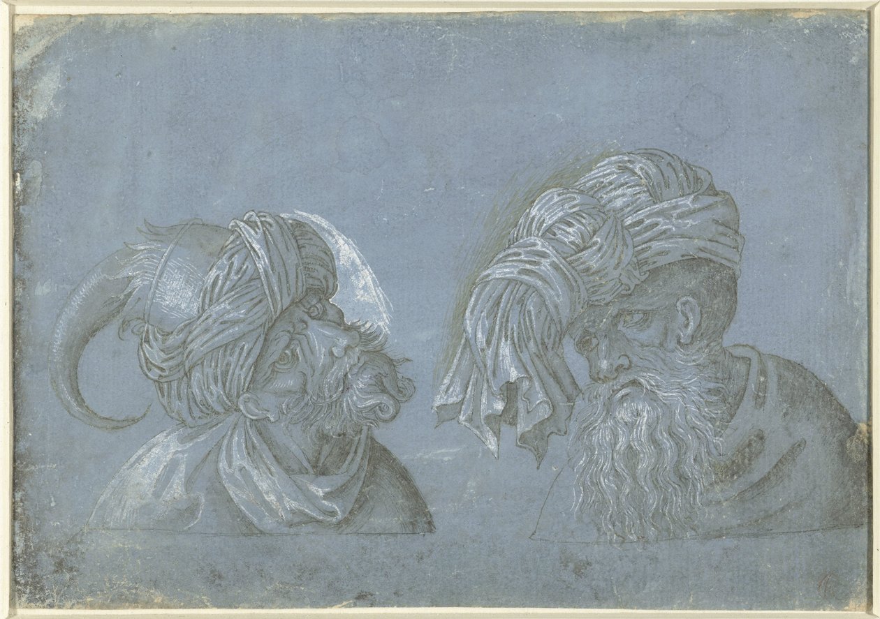 To hoveder af mænd med hovedbeklædning Hoveder af mænd med alien hovedbeklædning (serietitel) af Jacopo Ripanda (attributed to)