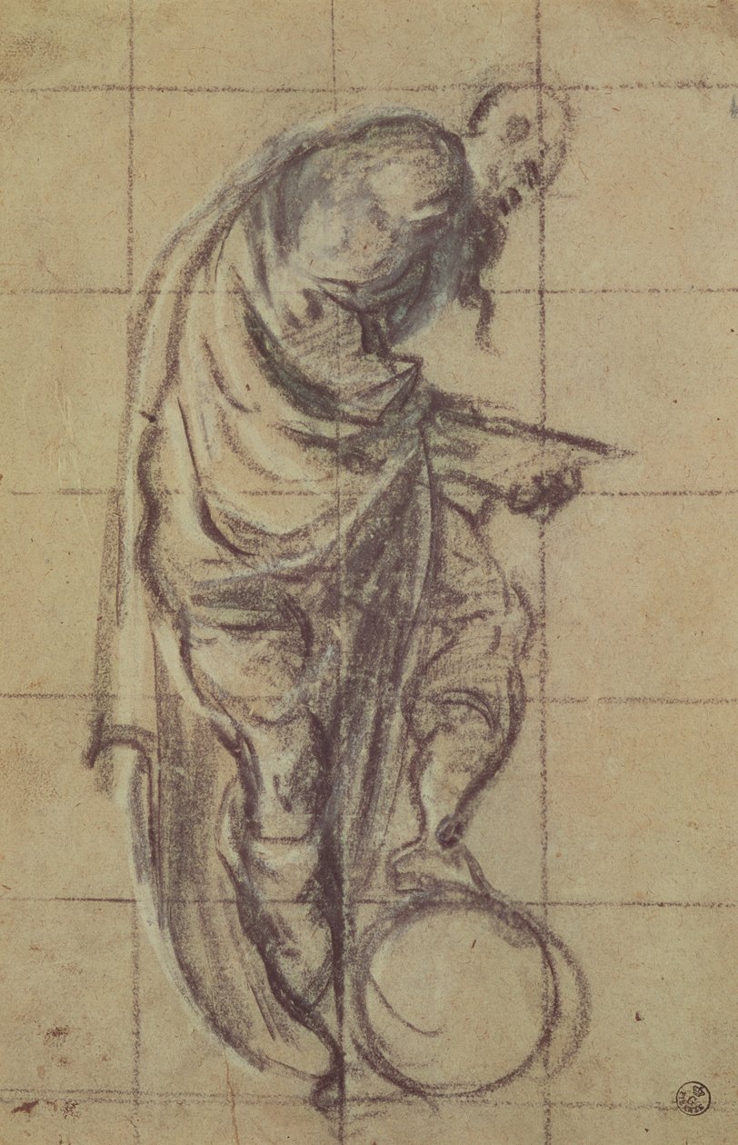 En filosof stående på en globus (kul på papir) af Jacopo Robusti Tintoretto