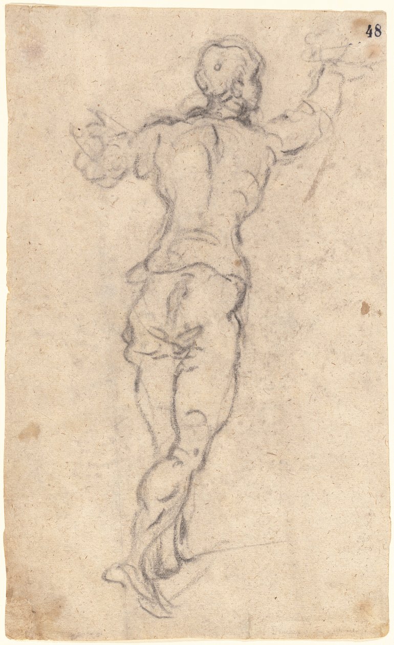 A Striding Youth with His Arms Raised, Set from Behind, ca. 1579 (kul på havregrynspapir) af Jacopo Robusti Tintoretto
