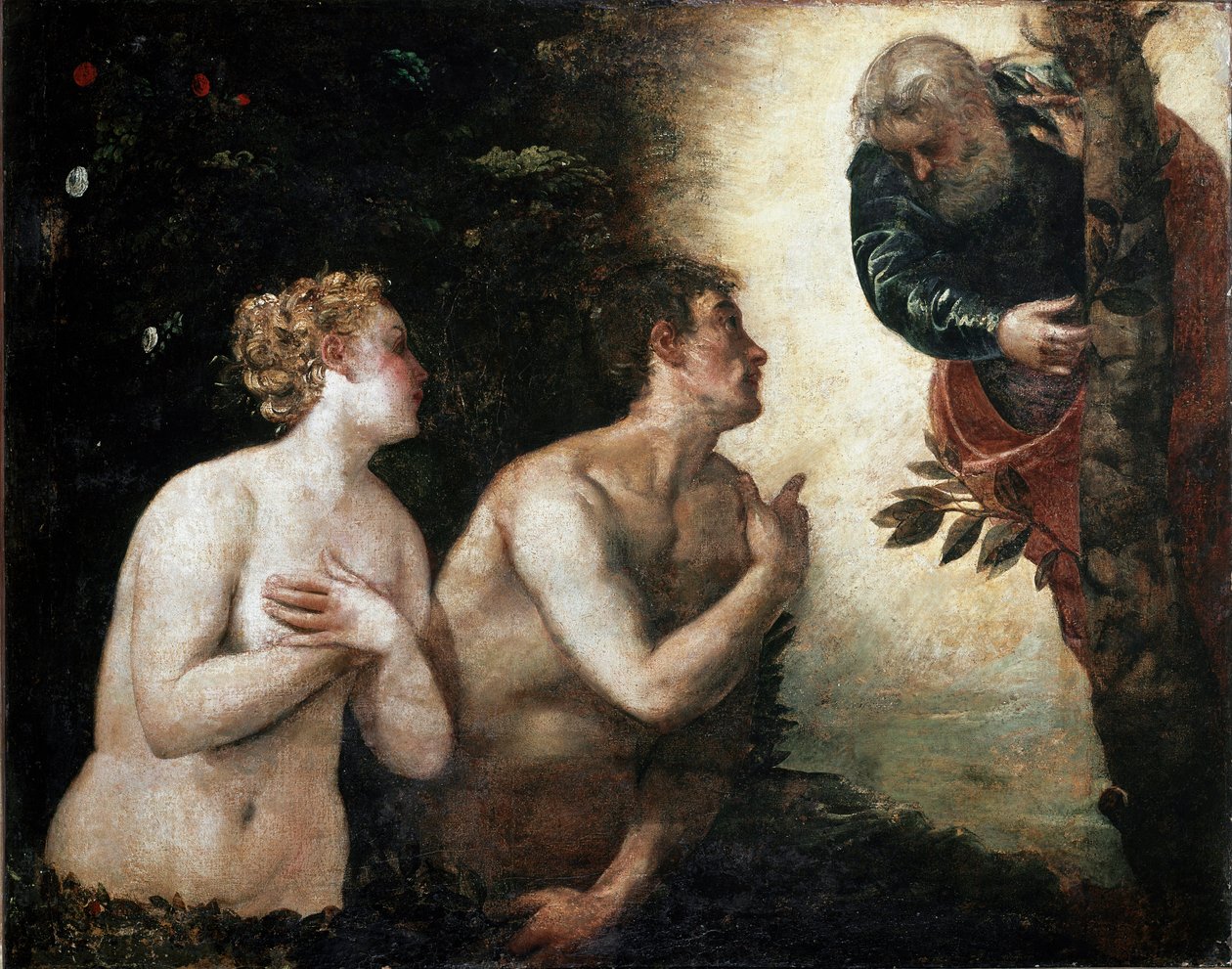 Adam og Eva står over for den evige fader Maleri af Jacopo Robusti sagde Tintoret (Tintoretto) (1518-1594) 1550-1553 Sun. 90x110 cm Firenze, Palazzo Pitti, Galleria Palatina af Jacopo Robusti Tintoretto