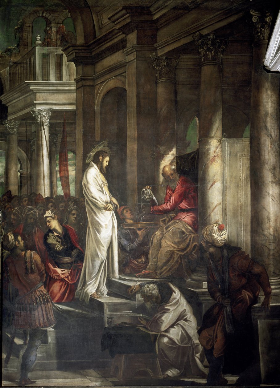 Kristus før Pontius Pilatus Maleri af Tintoretto (Jacopo Robusti) (Tintoret) (1518-1594) 1566-1567 Dim 515x390 cm Venedig Scuola di San Rocco Italien af Jacopo Robusti Tintoretto