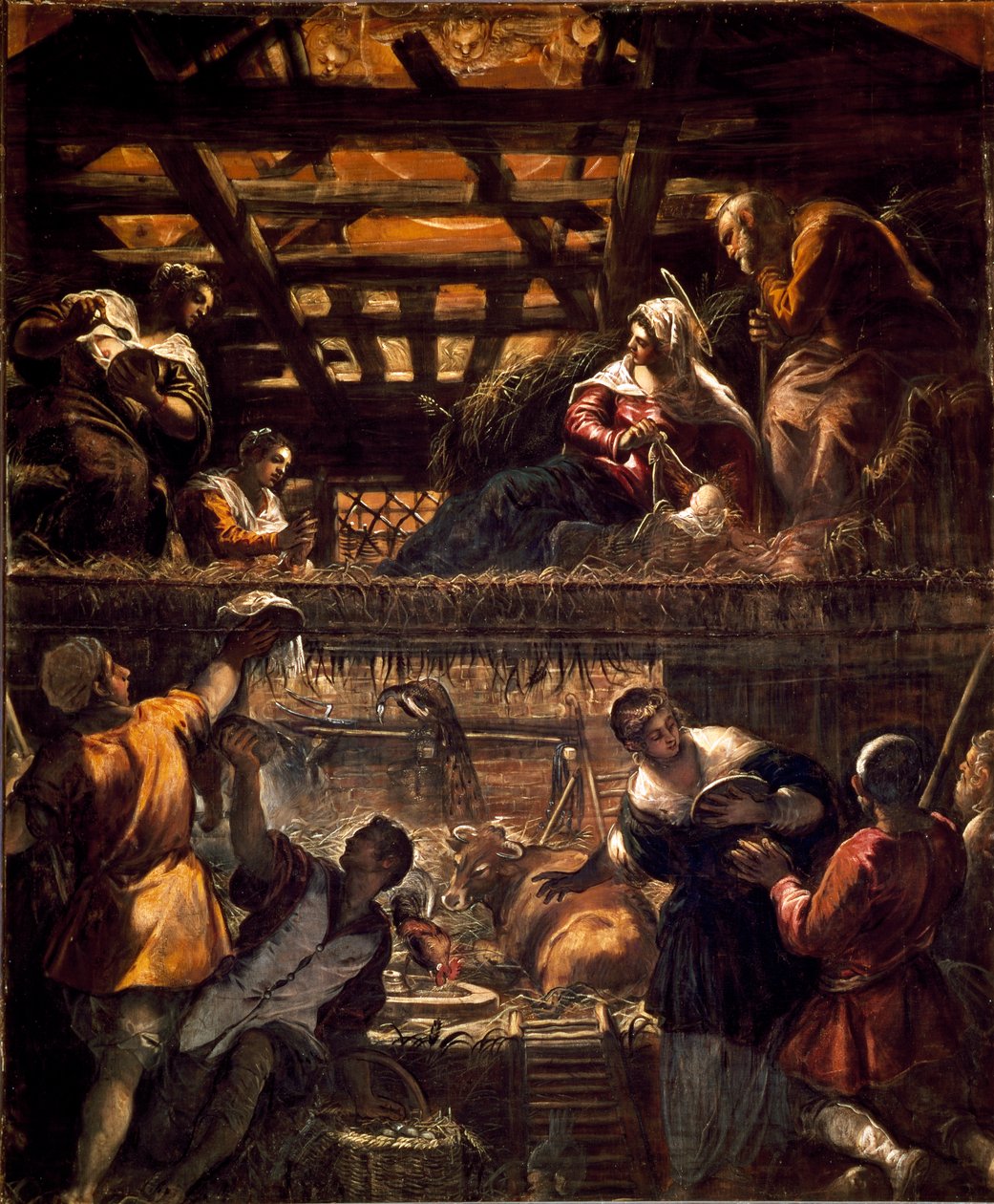 Malerier til den store sal i Scuola di San Rocco (vægge): Tilbedelse af hyrderne af Jacopo Robusti Tintoretto