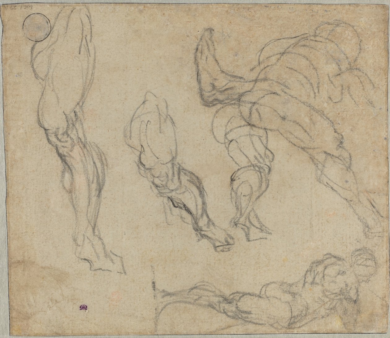 Figurer og ben, 1575-80 (sort kridt på lagt papir) af Jacopo Robusti Tintoretto