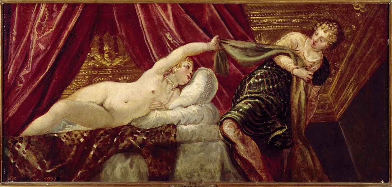 Joseph og Putiphars (eller Potifars) hustru Maleri af Jacopo Robusti dit il Tintoretto (Tintoret) (1518-1594) 1555 ca. Sol. 54x117 cm Madrid, Prado Museum af Jacopo Robusti Tintoretto