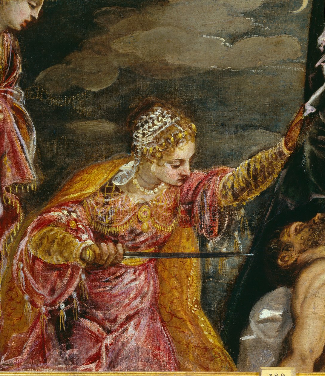 Judith og Holofernes (olie på lærred), Tintoretto, Jacopo Robusti (1518-94) - Detalje af Judith og Holofernes (olie på lærred) Tintoretto, Jacopo Robusti (1518-94) 1500-tallet søn. 0,58x1,19 m Madrid, Prado Mu af Jacopo Robusti Tintoretto