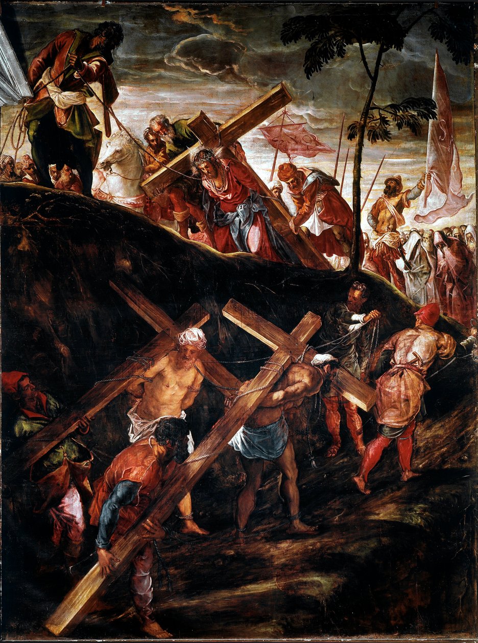 La Montee au Calvary (Korsets vej) (Korsets vogn) Maleri af Jacopo Robusti dit le Tintoret (Tintoretto) (1518-1594) 1566-1567 Søn. 515x390 cm vene, scuola di san Rocco af Jacopo Robusti Tintoretto