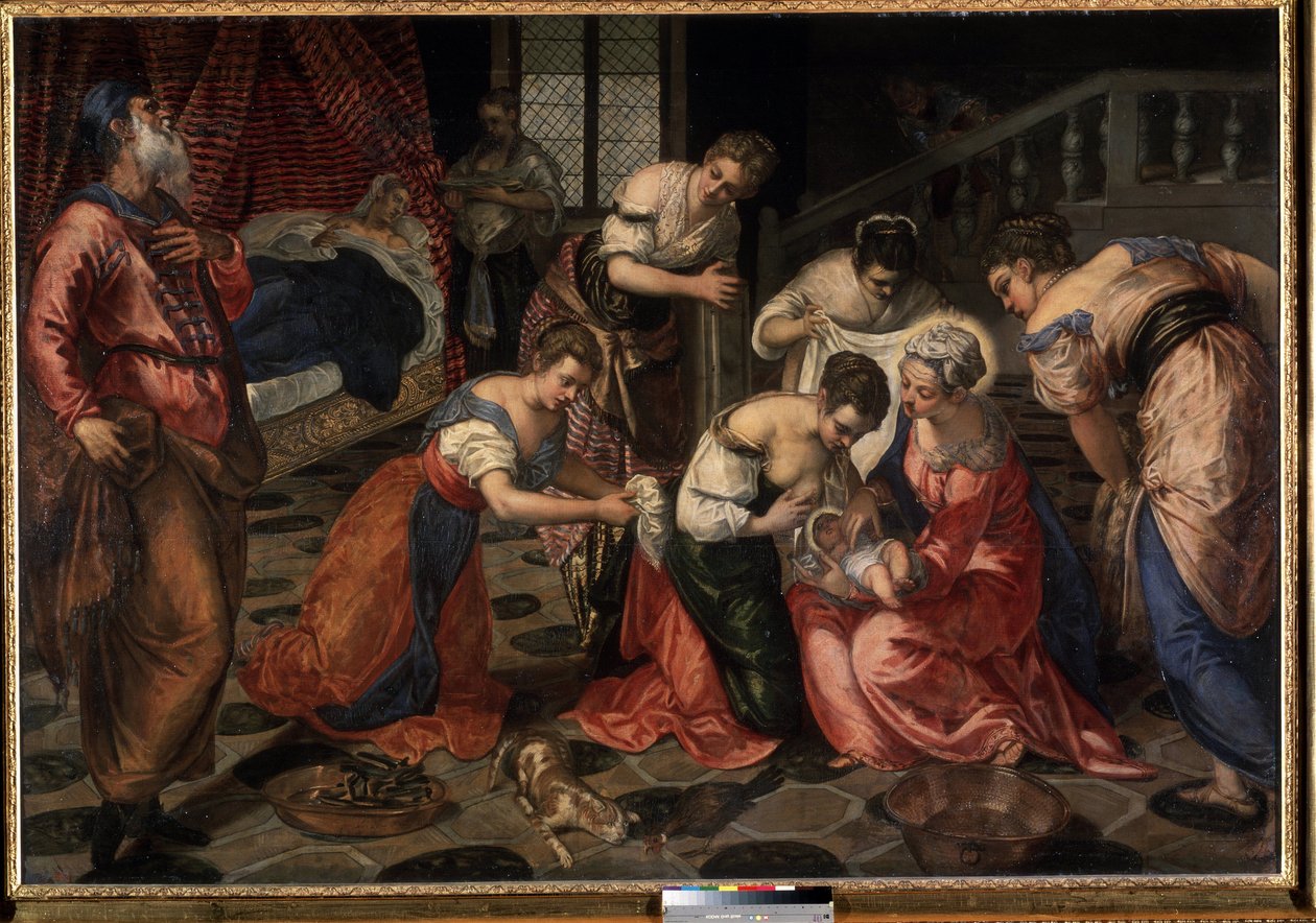 La nativite de Saint Jean Baptiste (Sankt Johannes Døberens fødsel). Maleri af Tintoretto (Jacopo Robusti kaldet Tintoretto af Jacopo Robusti Tintoretto