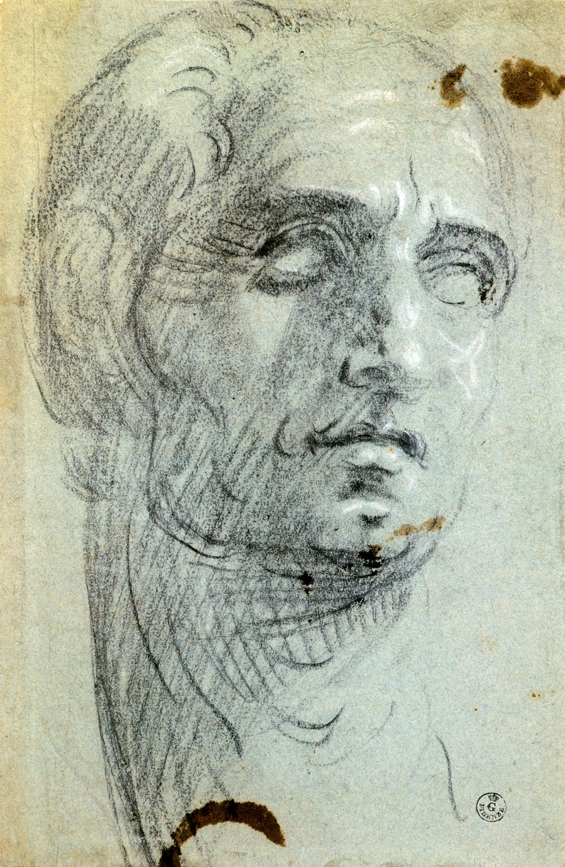 Mandshoved af Jacopo Robusti kendt som Tintoretto (1518-1594), tegning af Jacopo Robusti Tintoretto