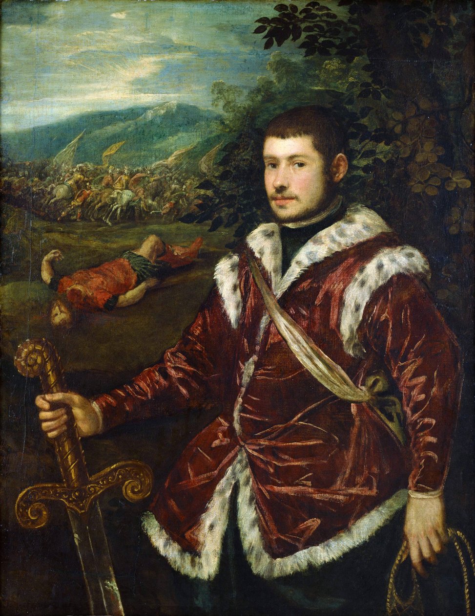 ""Portræt af en ung mand sagde, at David havde dræbt Goliat"" Maleri af Jacopo Tintoretto (Tintoretto) (1518-1594) Cirka 1555 National Museum of Western Art, Tokyo Japan af Jacopo Robusti Tintoretto