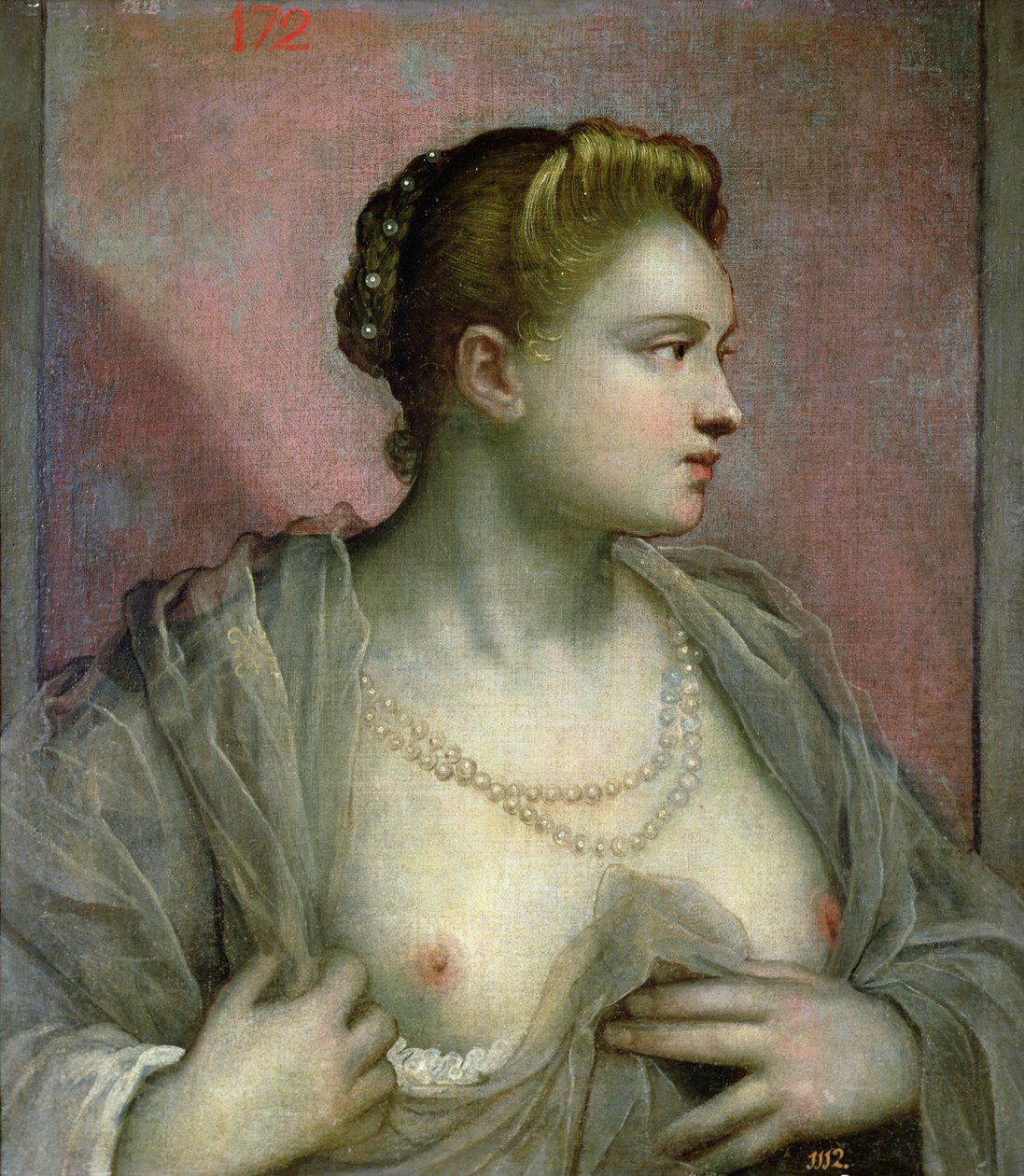 Portræt af en kvinde, der afslører sine bryster, c.1570 af Jacopo Robusti Tintoretto