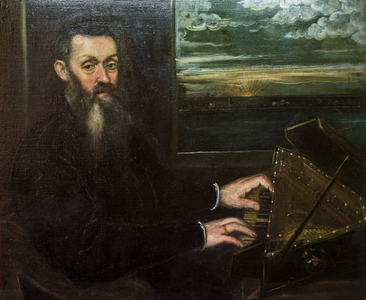 Portræt af en gammel herre ved spinet af Jacopo Robusti Tintoretto